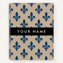 Fleur de Lis, Navy Blue on Beige, Royal, Your Name Notitieboek