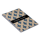 Fleur de Lis, Navy Blue on Beige, Royal, Your Name Notitieboek (Rechterzijde)