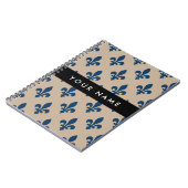 Fleur de Lis, Navy Blue on Beige, Royal, Your Name Notitieboek (Linkerzijde)