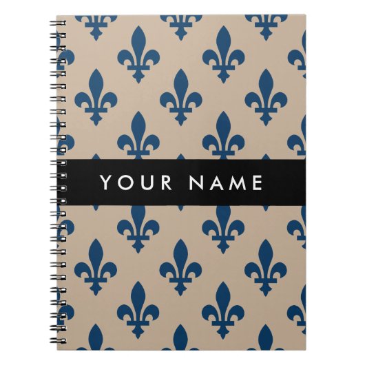 Fleur de Lis, Navy Blue on Beige, Royal, Your Name Notitieboek (Voorkant)