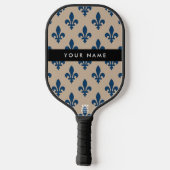 Fleur de Lis, Navy Blue on Beige, Royal, Your Name Pickleball Paddle (Achterkant)