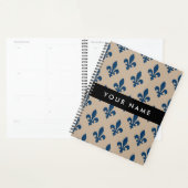 Fleur de Lis, Navy Blue on Beige, Royal, Your Name Planner (Display)