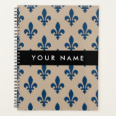 Fleur de Lis, Navy Blue on Beige, Royal, Your Name Planner (Voorkant)