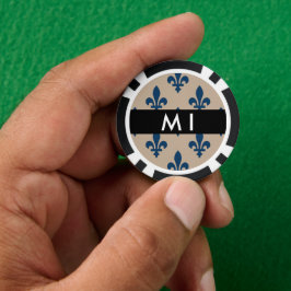 Fleur de Lis, Navy Blue on Beige, Royal, Your Name Poker Chips