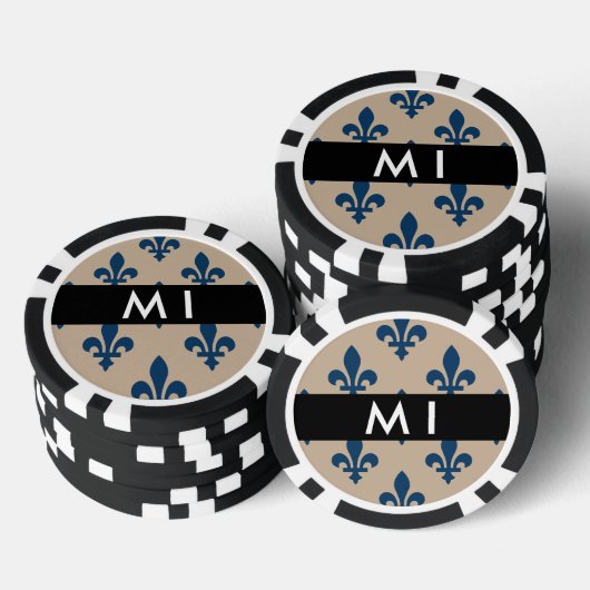 Fleur de Lis, Navy Blue on Beige, Royal, Your Name Poker Chips (Opstapeling)