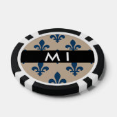 Fleur de Lis, Navy Blue on Beige, Royal, Your Name Poker Chips (Enkel)