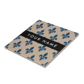 Fleur de Lis, Navy Blue on Beige, Royal, Your Name Tegeltje (Zijkant)