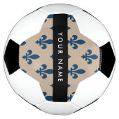 Fleur de Lis, Navy Blue on Beige, Royal, Your Name Voetbal (Gedraaid)