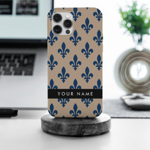 Fleur de Lis, Navyblauw op Beige, Koninklijk, Uw N iPhone 15 Pro Max Case