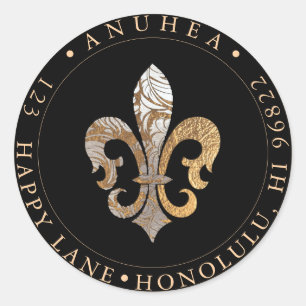 FLEUR DE LIS NEPGULDEN DAMAST RONDE STICKER