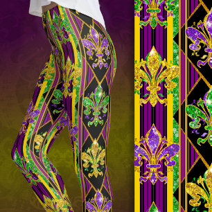 Fleur-de-lis neps glitter mardi gras kleuren stree leggings