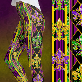 Fleur-de-lis neps glitter mardi gras kleuren stree leggings