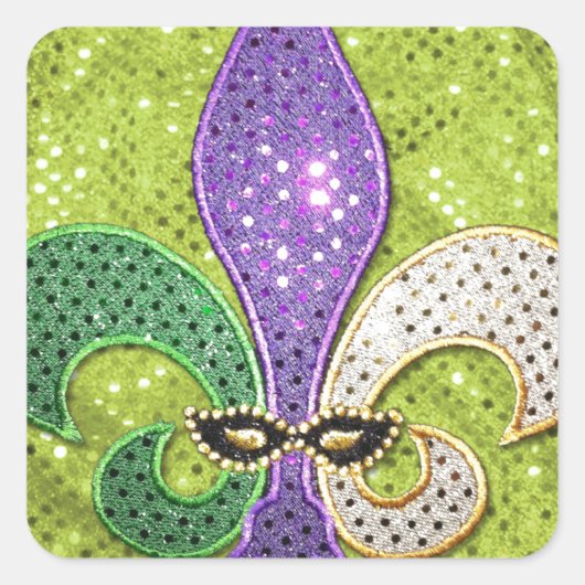 Fleur De Lis New Orleans Jewel Sparkle Vierkante Sticker (Voorkant)