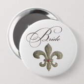 Fleur de lis NOLA Bride Bling Ronde Button 4,0 Cm (Voorkant /achterkant)