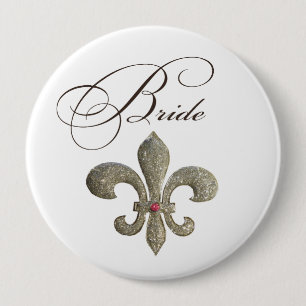 Fleur de lis NOLA Bride Bling Ronde Button 4,0 Cm