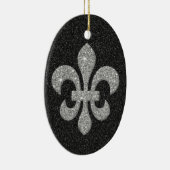 "fleur de lis" op een zwarte witte glittery-effect keramisch ornament (Rechts)