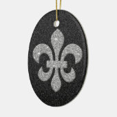 "fleur de lis" op een zwarte witte glittery-effect keramisch ornament (Links)