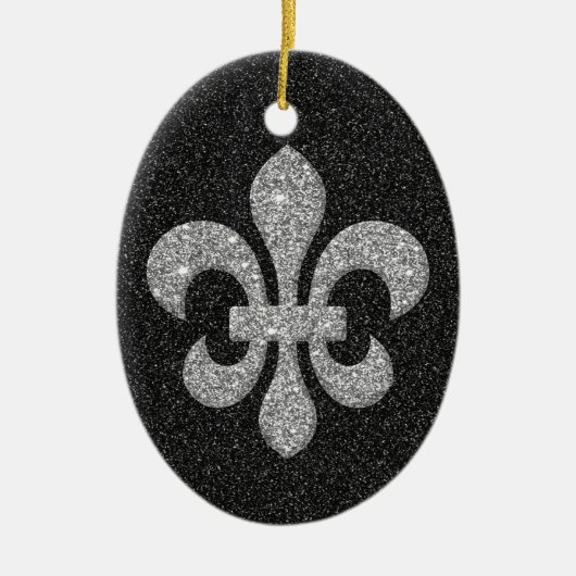 "fleur de lis" op een zwarte witte glittery-effect keramisch ornament (Voorkant)