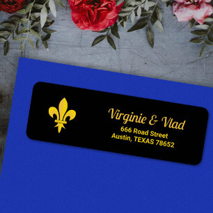 Fleur de Lis op het label van het zwarte retouradr