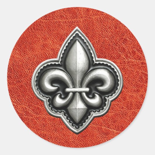 Fleur de Lis op rood leer look Ronde Sticker (Voorkant)