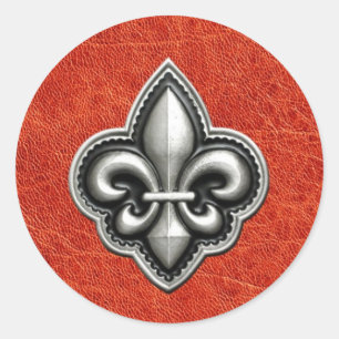 Fleur de Lis op rood leer look Ronde Sticker