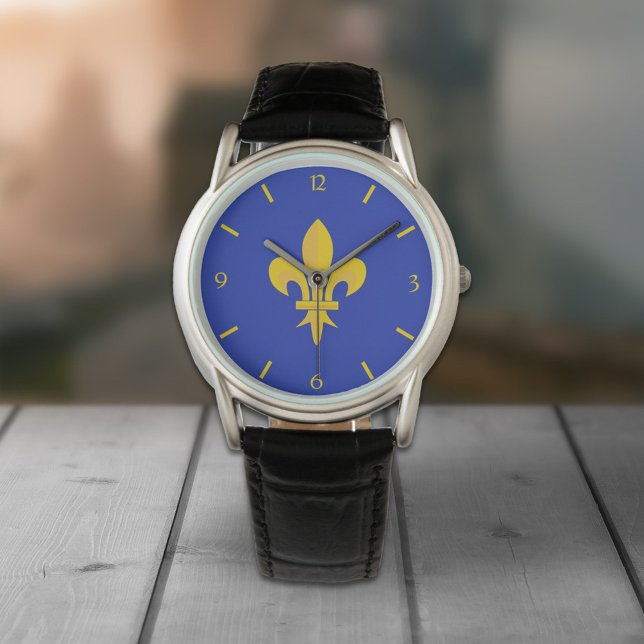 Fleur de Lis op Royal Blue Watch Horloge (Gold Fleur de Lis Royal Blue Watch)