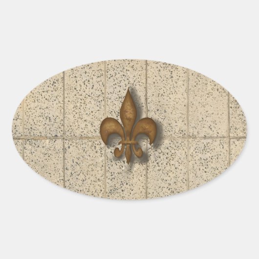 Fleur de Lis op steen Ovale Sticker (Voorkant)