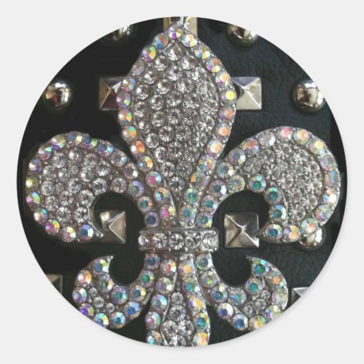FLEUR DE LIS OP STUDS HARD ROCK PRINT RONDE STICKER (Voorkant)
