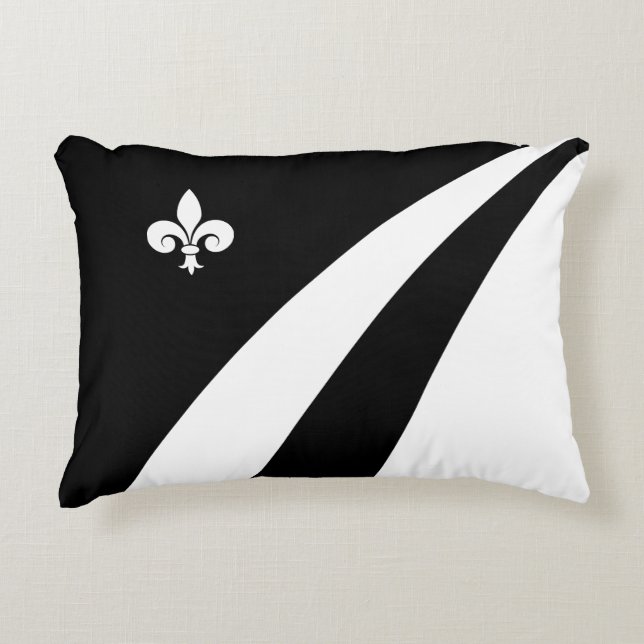 Fleur de lis op zwarte en witte golven accent kussen (Voorkant)