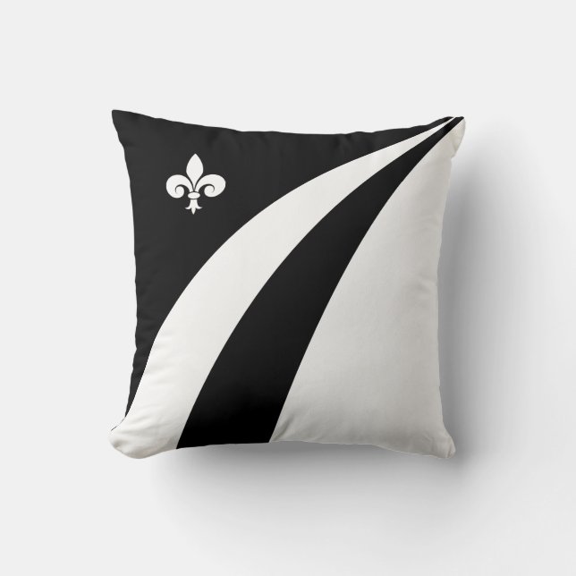 Fleur de lis op zwarte en witte golven kussen (Voorkant)