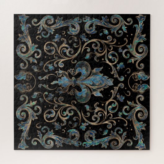 Fleur-de-lis ornament Abalone Shell en Gold Legpuzzel (Horizontaal)