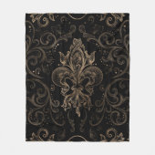 Fleur-de-lis-ornament Black en Gold Fleece Deken (Voorkant)