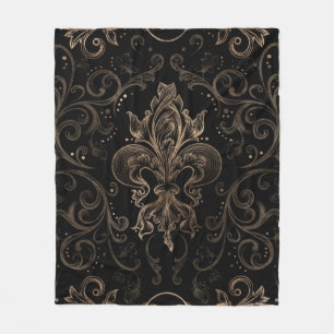 Fleur-de-lis-ornament Black en Gold Fleece Deken