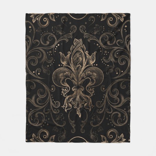 Fleur-de-lis-ornament Black en Gold Fleece Deken (Voorkant)