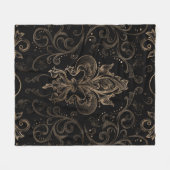 Fleur-de-lis-ornament Black en Gold Fleece Deken (Voorkant (Horizontaal))