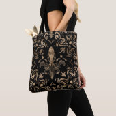 Fleur-de-lis-ornament Black en Gold Tote Bag (Dichtbij)