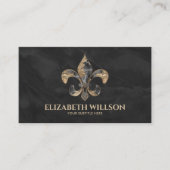 Fleur-de-lis Ornament Black Marble and gold Visitekaartje (Voorkant)