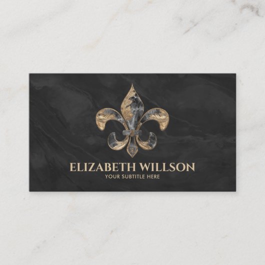 Fleur-de-lis Ornament Black Marble and gold Visitekaartje (Voorkant)
