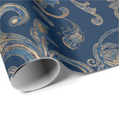 Fleur-de-lis ornament Blue Marble and Gold Cadeaupapier (Rol Hoek)