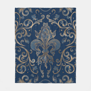 Fleur-de-lis ornament Blue Marble and Gold Fleece Deken