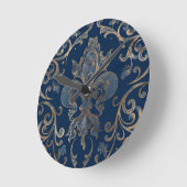 Fleur-de-lis ornament Blue Marble and Gold Ronde Klok (Hoek)