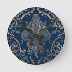 Fleur-de-lis ornament Blue Marble and Gold Ronde Klok