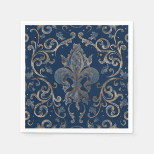 Fleur-de-lis ornament Blue Marble and Gold Servet