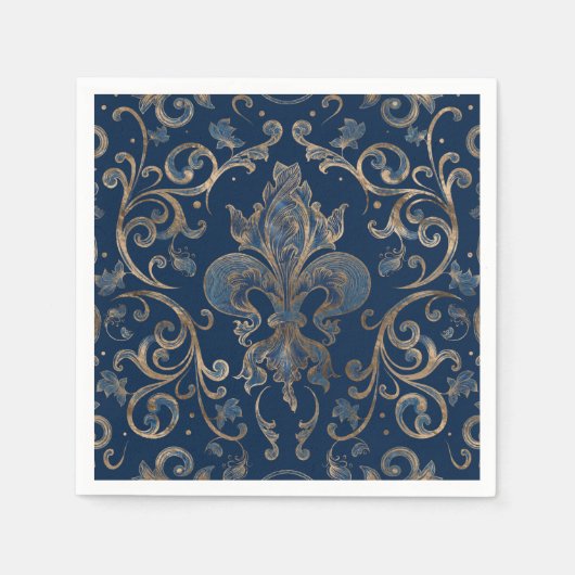 Fleur-de-lis ornament Blue Marble and Gold Servet (Voorkant)