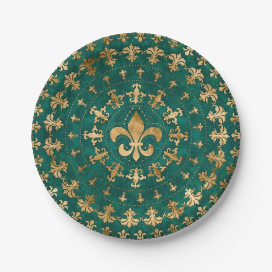 Fleur-de-lis ornament Emerald Green Papieren Bordje (Voorkant)