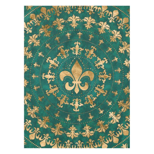 Fleur-de-lis ornament Emerald Green Tafelkleed (Voorkant)