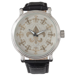 Fleur-de-lis ornament Pastel Goud Horloge