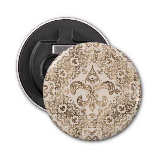 Fleur-de-lis Ornament - pastelgoud Button Flesopener (Voorkant)