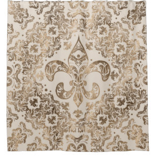 Fleur-de-lis Ornament - pastelgoud Douchegordijn