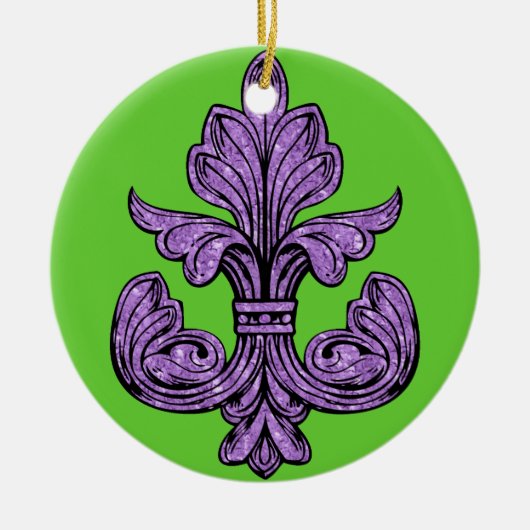 Fleur de lis Paars Keramisch Ornament (Voorkant)